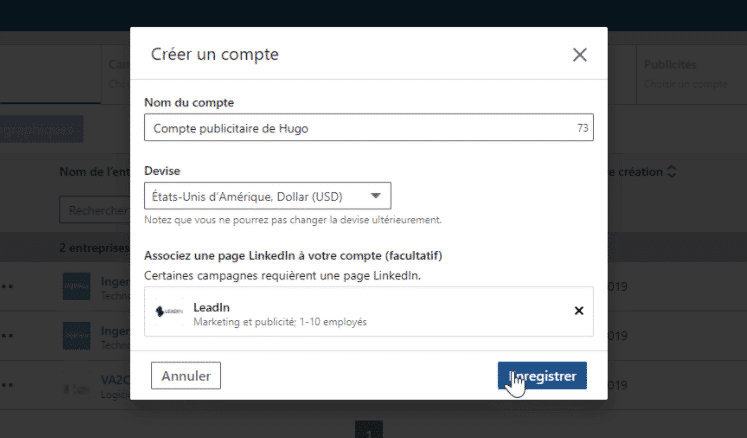 Création d'un compte publicitaire