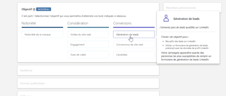 Objectif Campagne LinkedIn ads