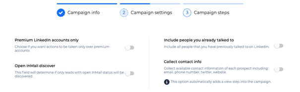 LeadIn campaign settings