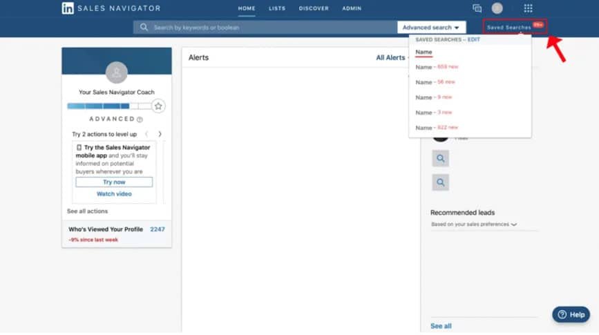 Sales navigator alerts creation