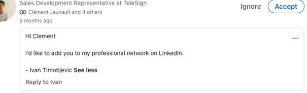 Message d'invitation LinkedIn