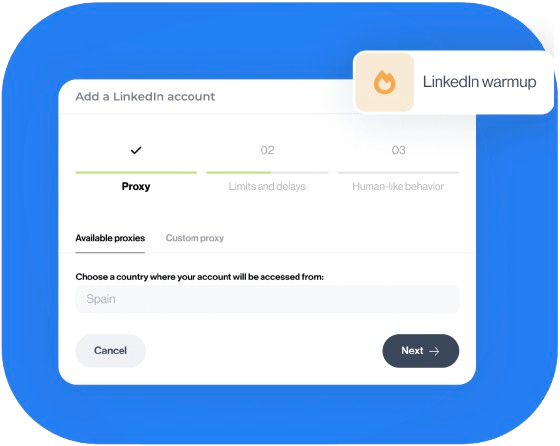 Interface LeadIn : connexion compte LinkedIn et proxy